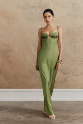 Fiorella Embellished Satin Maxi Dress - Pistachio