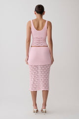 Atlantis Crochet Knit Midi Skirt - Baby Pink