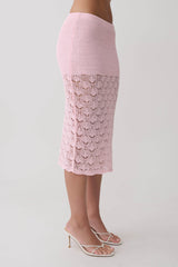 Atlantis Crochet Knit Midi Skirt - Baby Pink