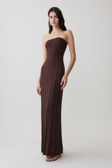 Pia Ribbed Strapless Maxi Dress - Chocolate