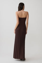 Pia Ribbed Strapless Maxi Dress - Chocolate