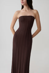 Pia Ribbed Strapless Maxi Dress - Chocolate