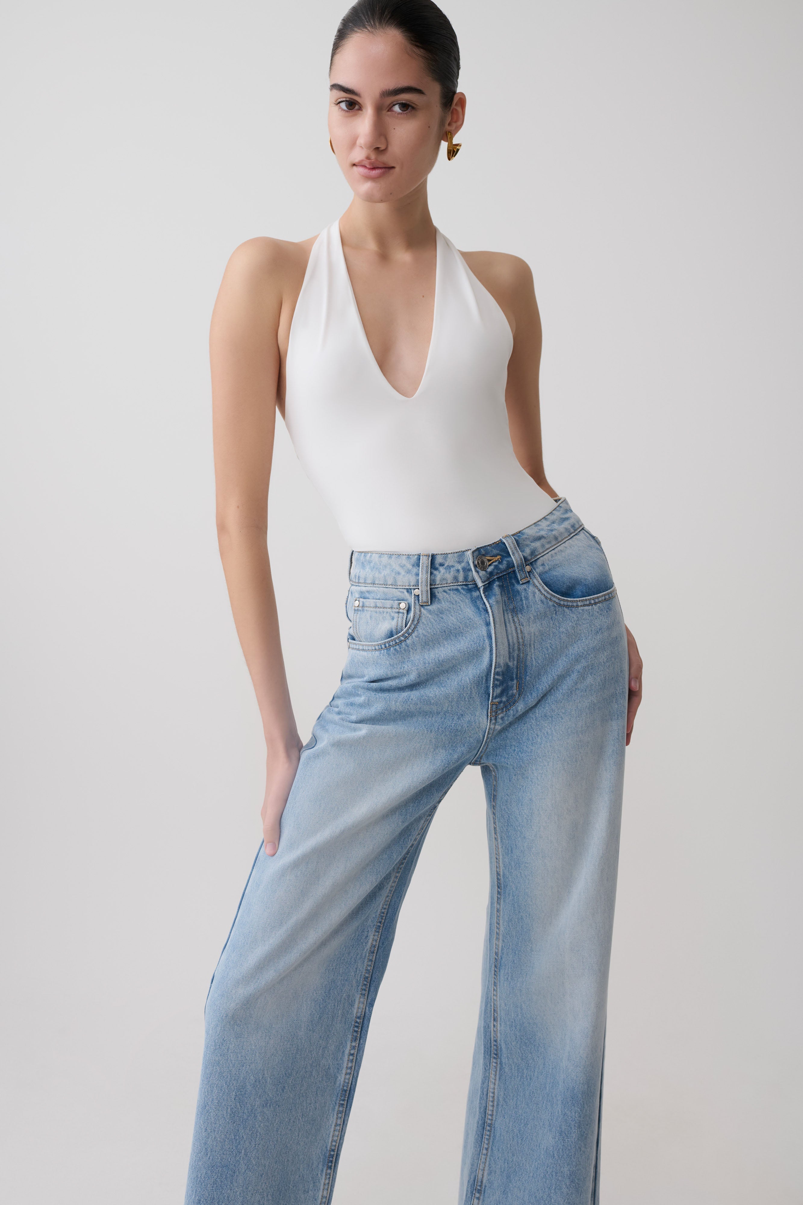 Rebekah Slinky Halter Bodysuit - White