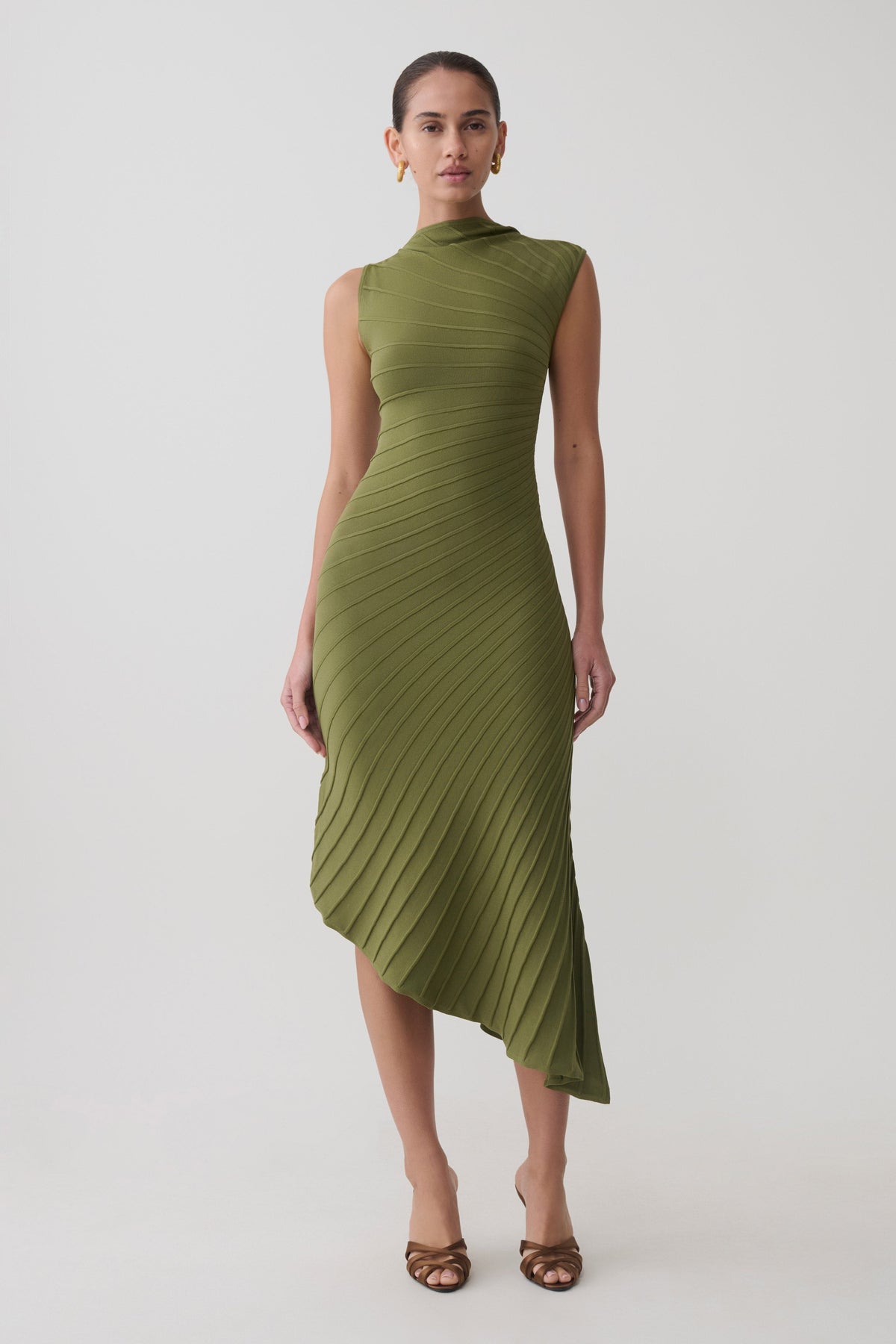 Milasandra Pleated Knit Dress - Olive