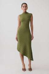 Milasandra Pleated Knit Dress - Olive