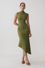 Milasandra Pleated Knit Dress - Olive