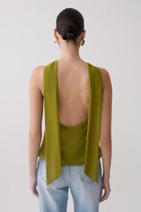 Nora Halter Chiffon Top - Olive
