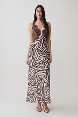 Angeline Lace And Chiffon Maxi Dress - Abstract Zebra Print