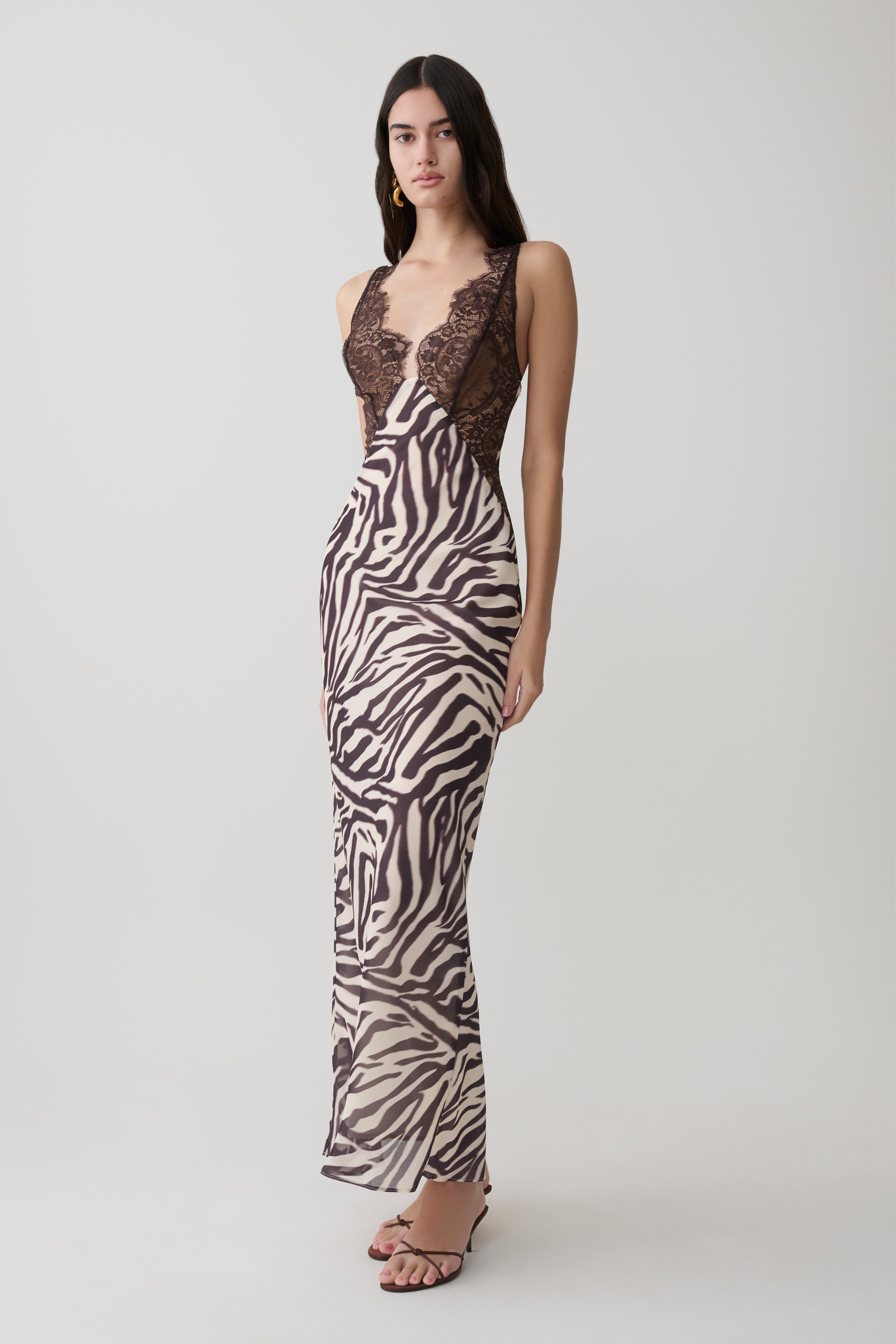 Angeline Lace And Chiffon Maxi Dress - Abstract Zebra Print