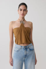 Sade Halter Top With Hardware - Caramel