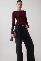 Coraline Long Sleeve Sheer Top - Burgundy