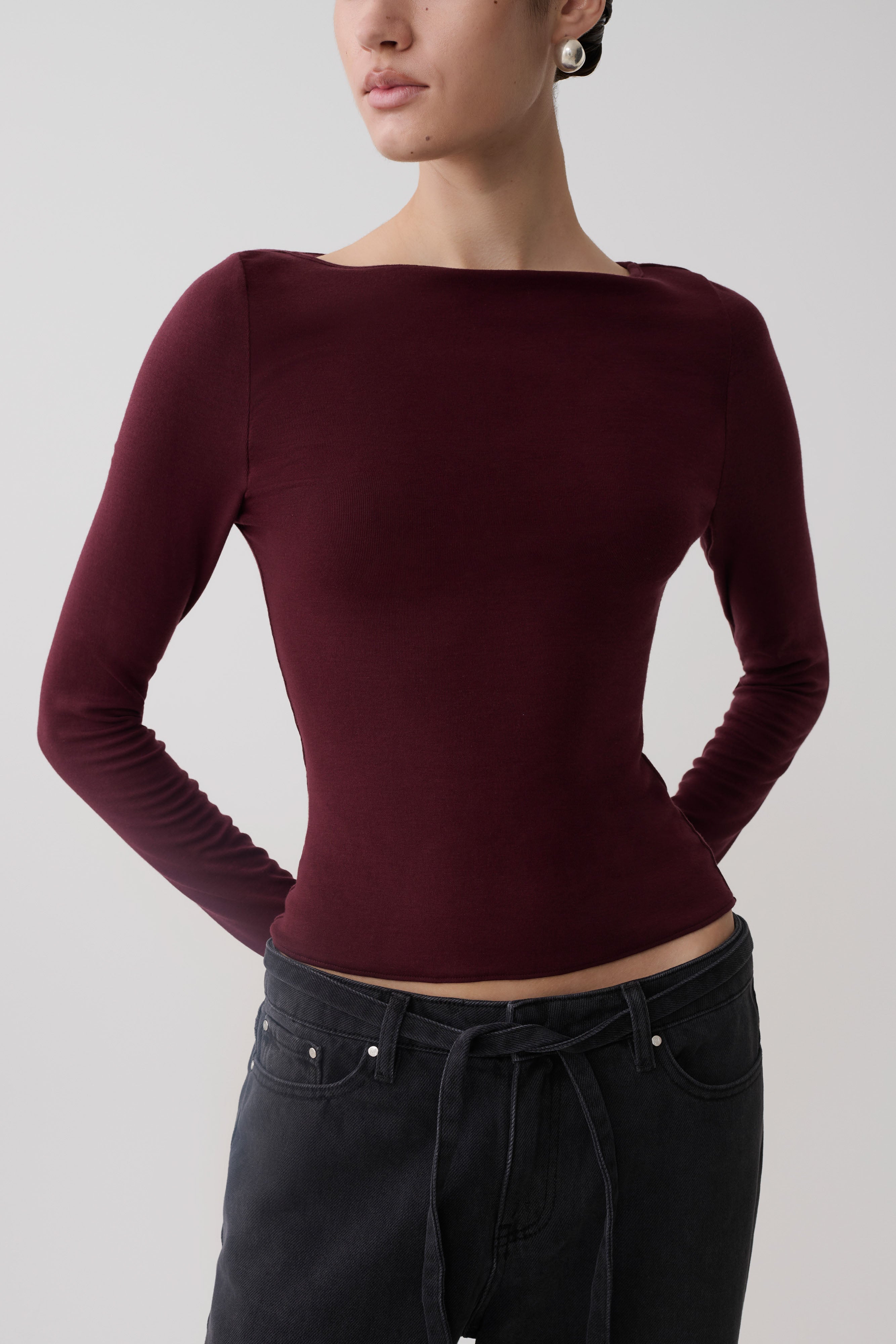 Coraline Long Sleeve Sheer Top - Burgundy