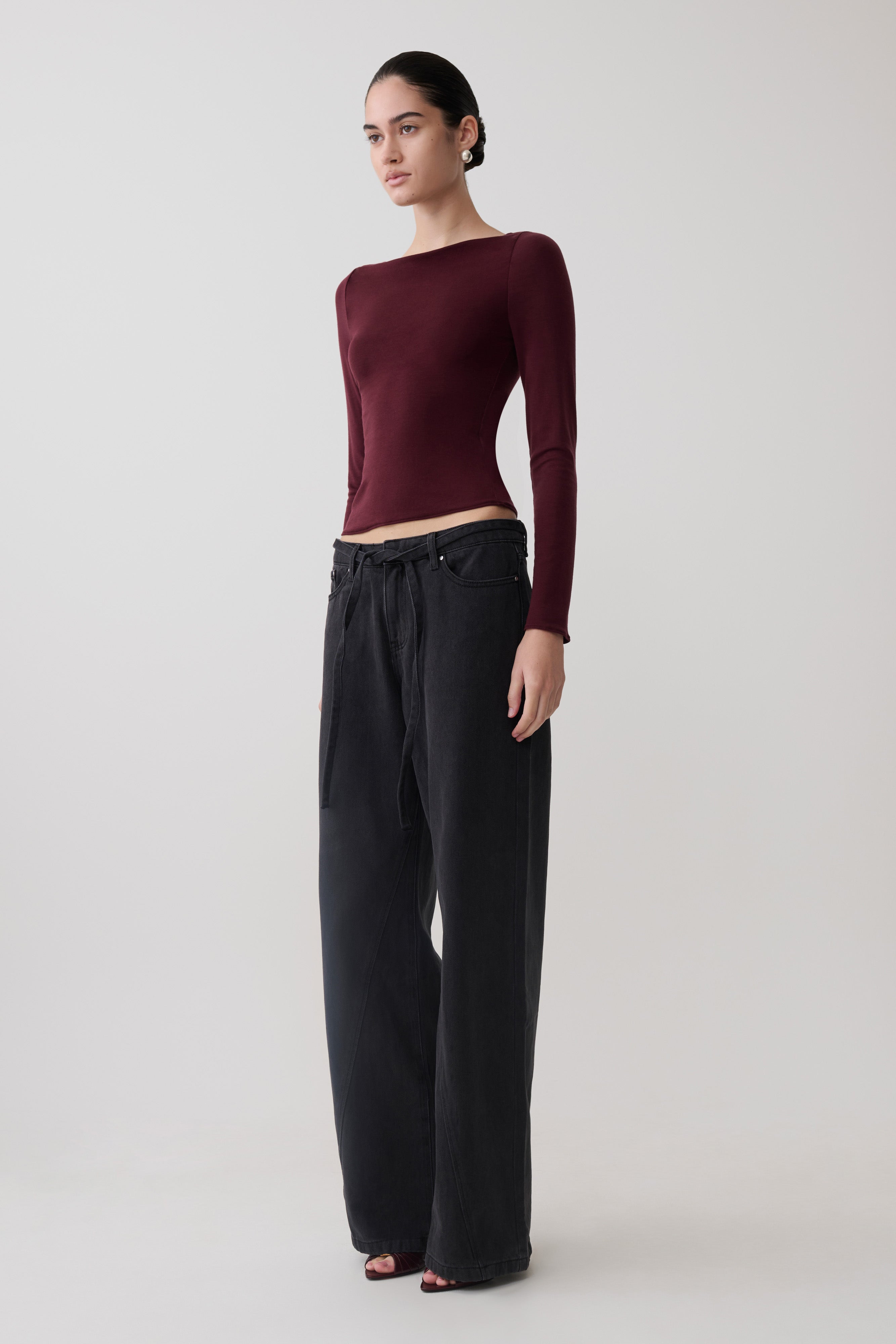 Coraline Long Sleeve Sheer Top - Burgundy