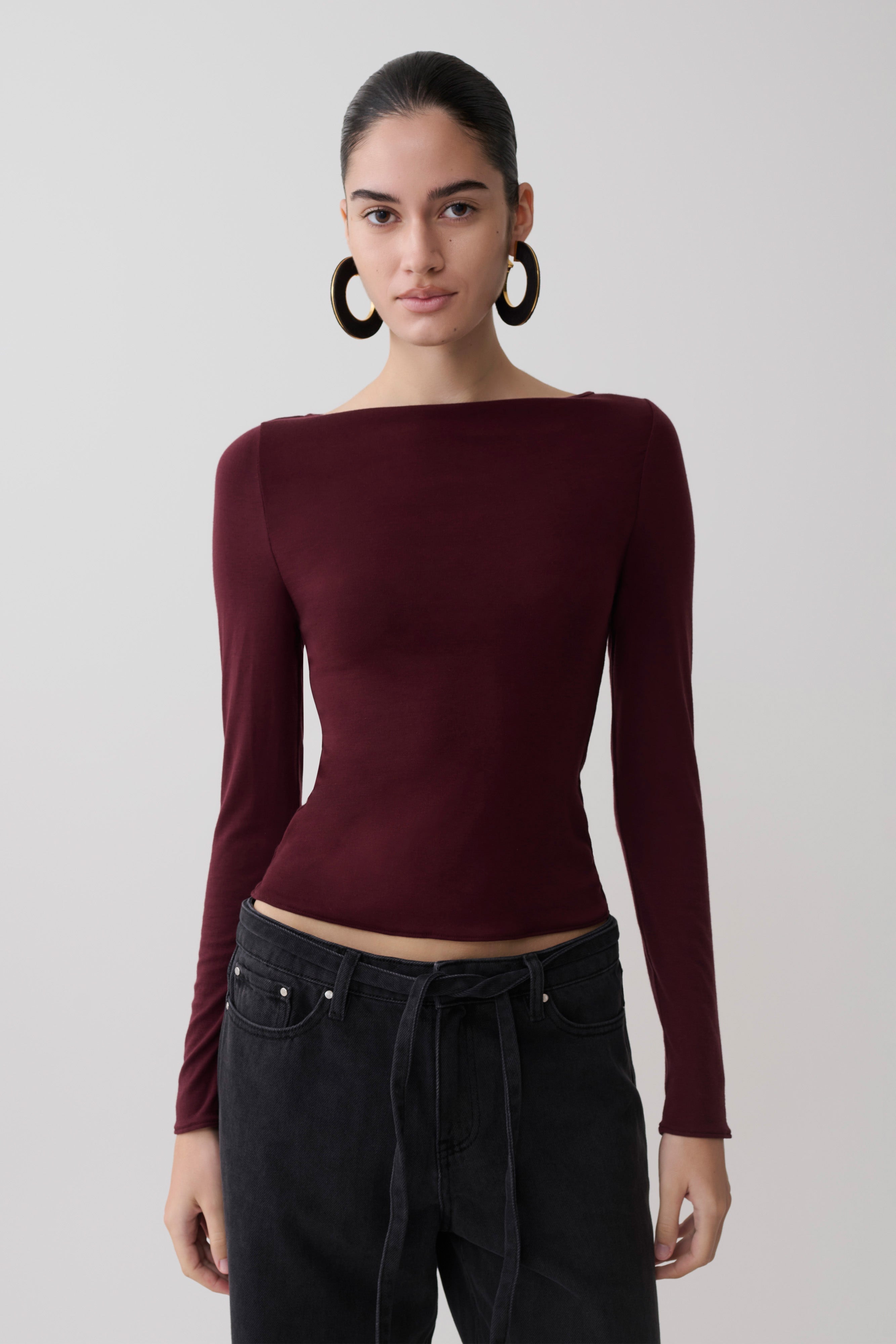 Coraline Long Sleeve Sheer Top - Burgundy