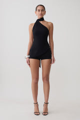 Jemma One Shoulder Tie Top - Black