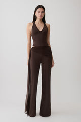 Aspyn Slinky Gathered Wide Leg Pants - Chocolate