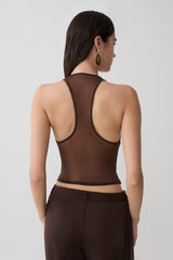 Aspyn Slinky And Mesh Top - Chocolate