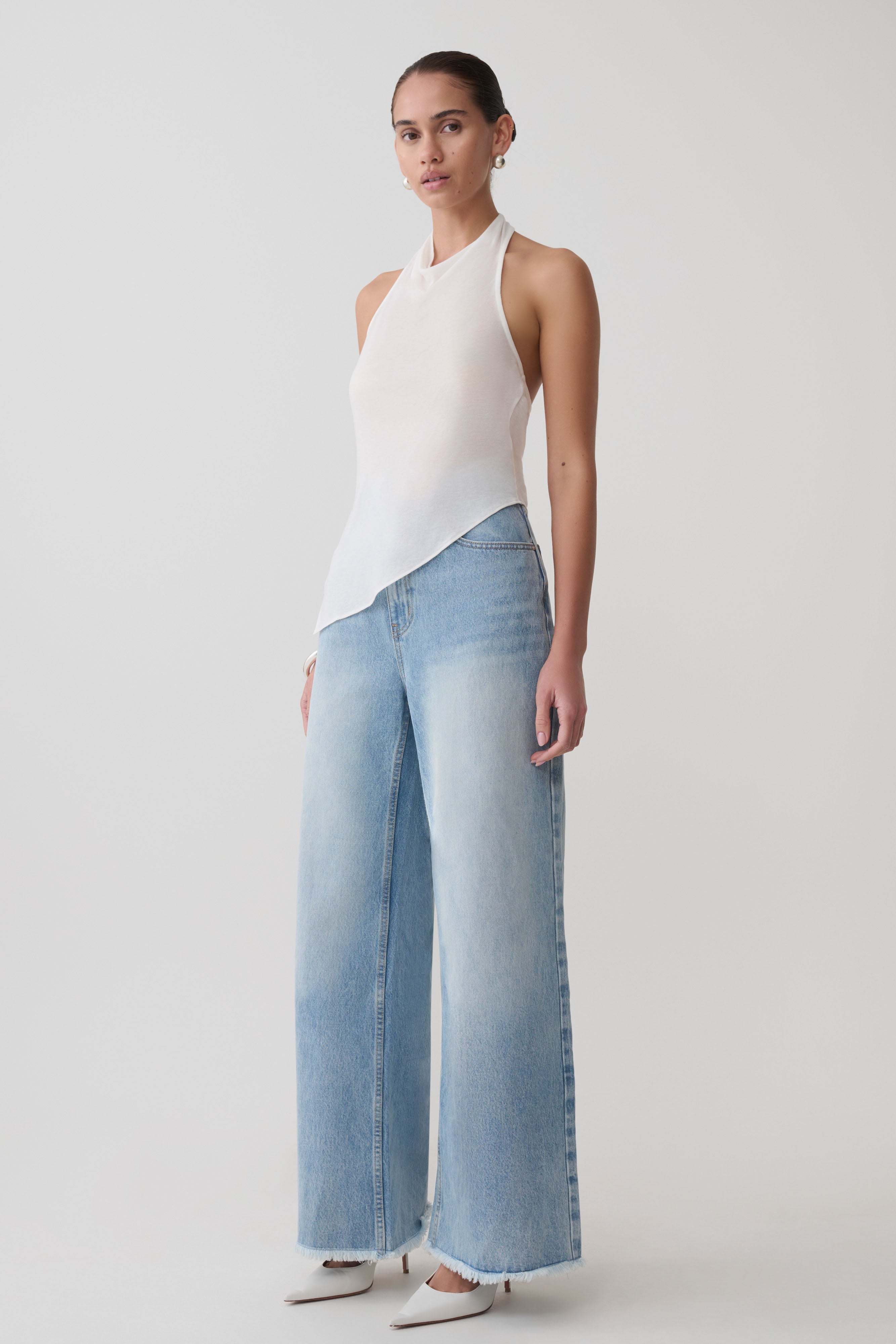 Clea Relaxed Sheer Halter Top - Ivory