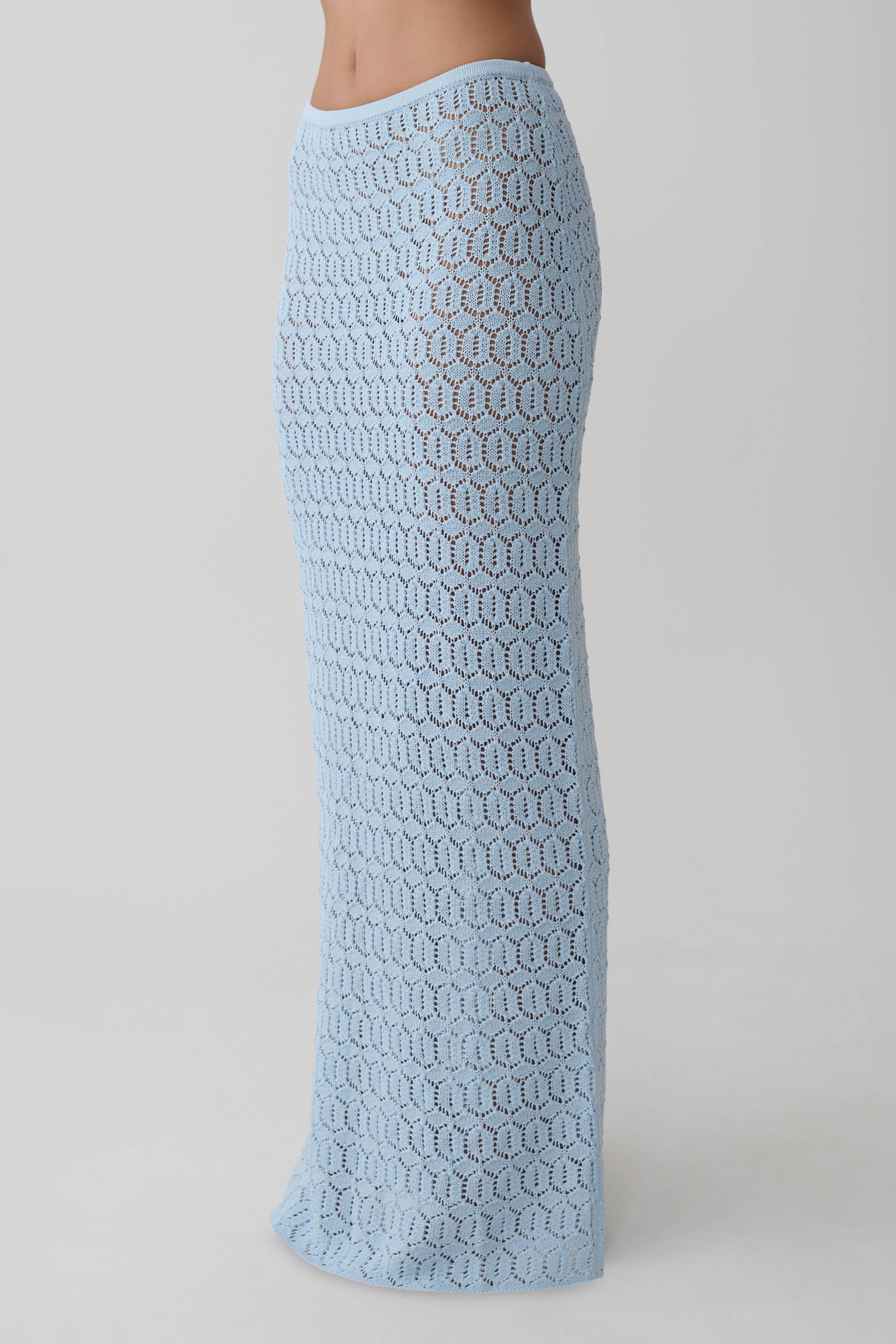 Courtney Crochet Knit Maxi Skirt - Pale Blue