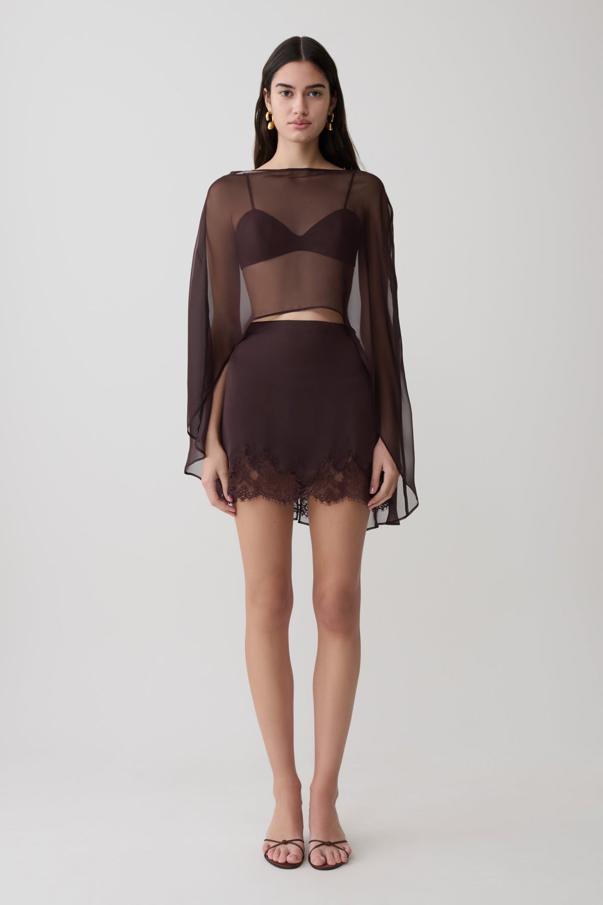 Nina Lace And Satin Mini Skirt - Chocolate