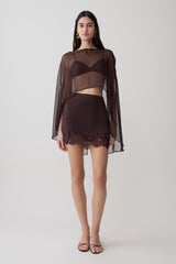 Nina Lace And Satin Mini Skirt - Chocolate