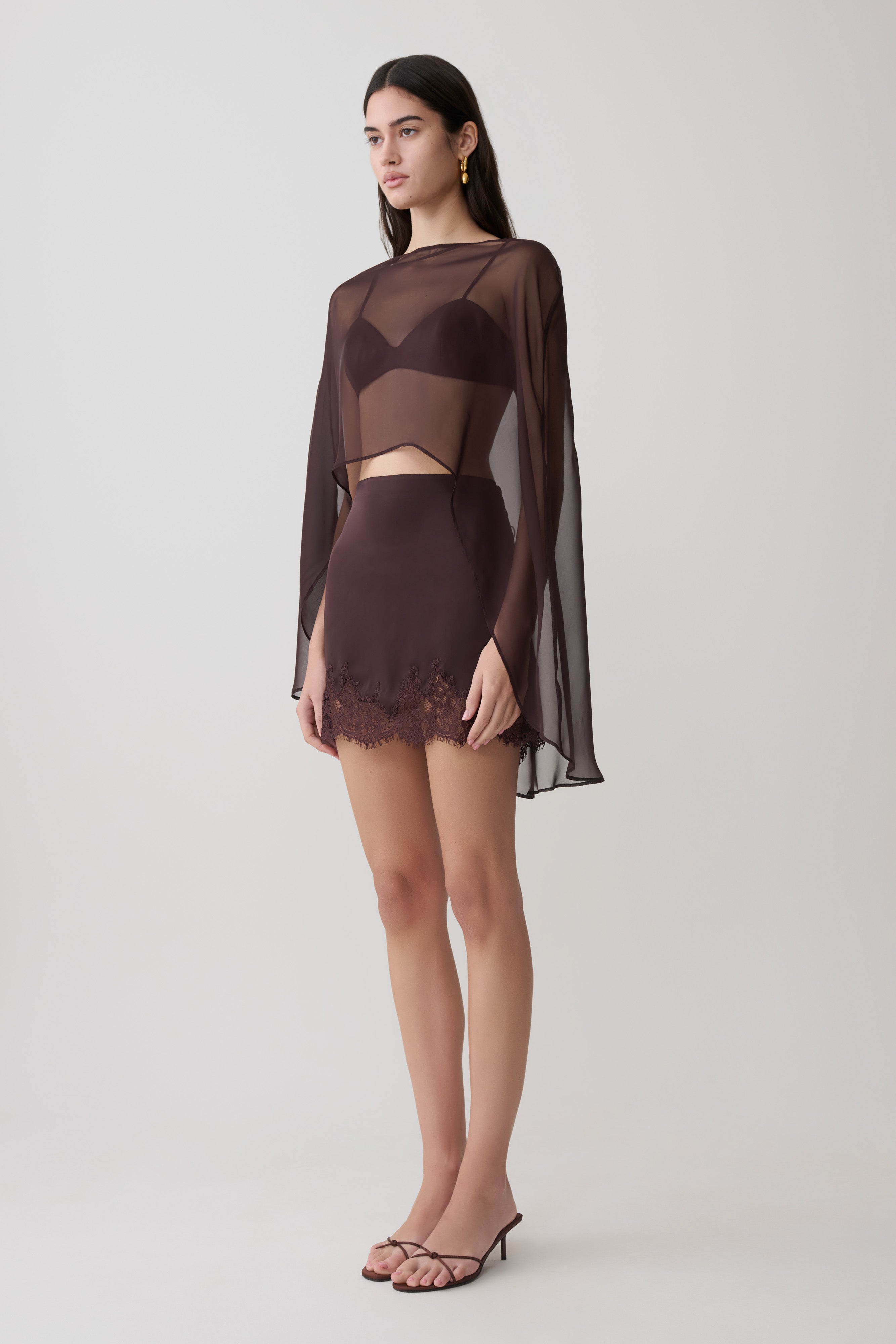 Nina Lace And Satin Mini Skirt - Chocolate