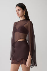 Kirstine Bralette With Chiffon Cape - Chocolate
