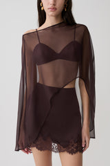 Nina Lace And Satin Mini Skirt - Chocolate