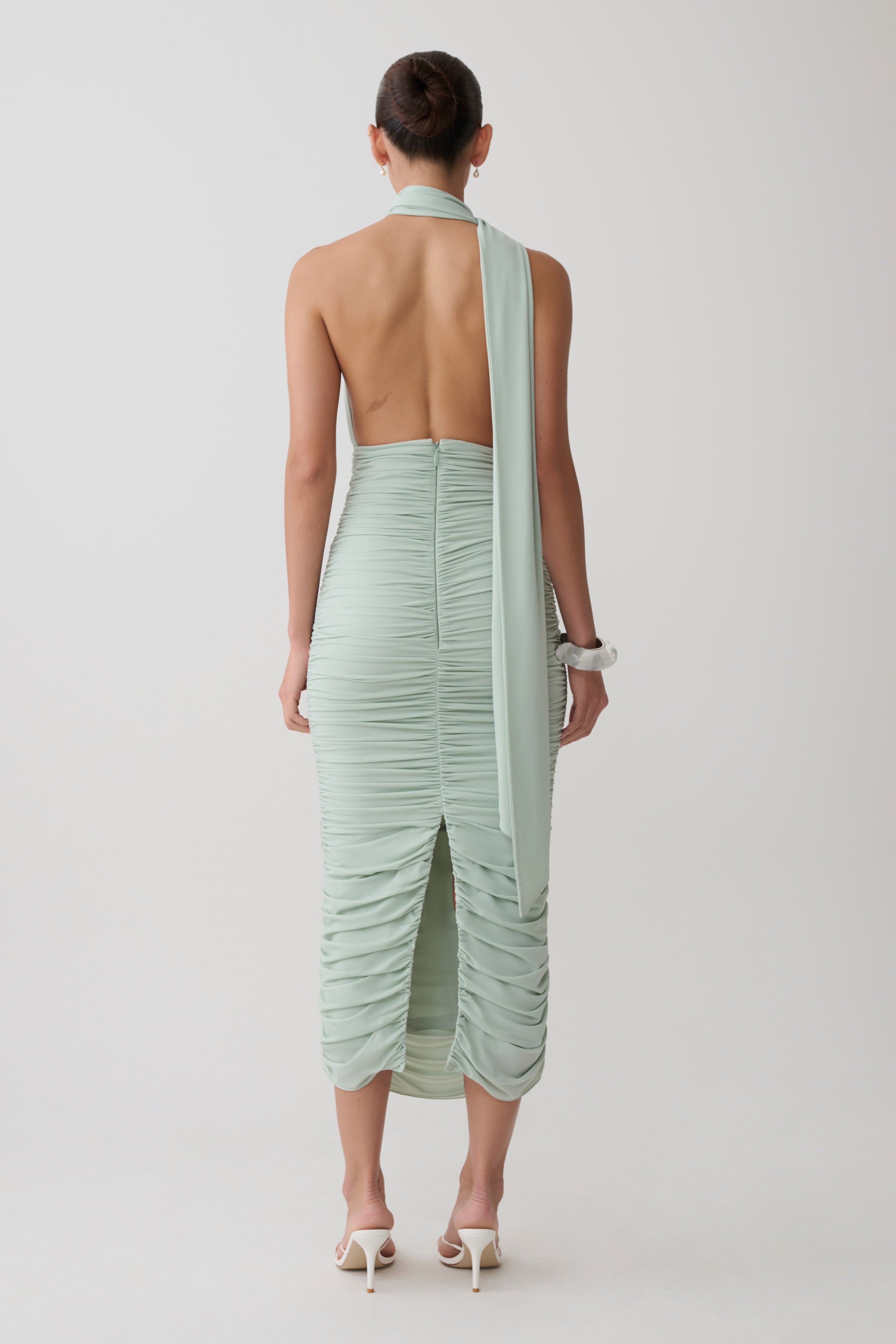 Giannie Draped Midi Dress - Aqua Grey