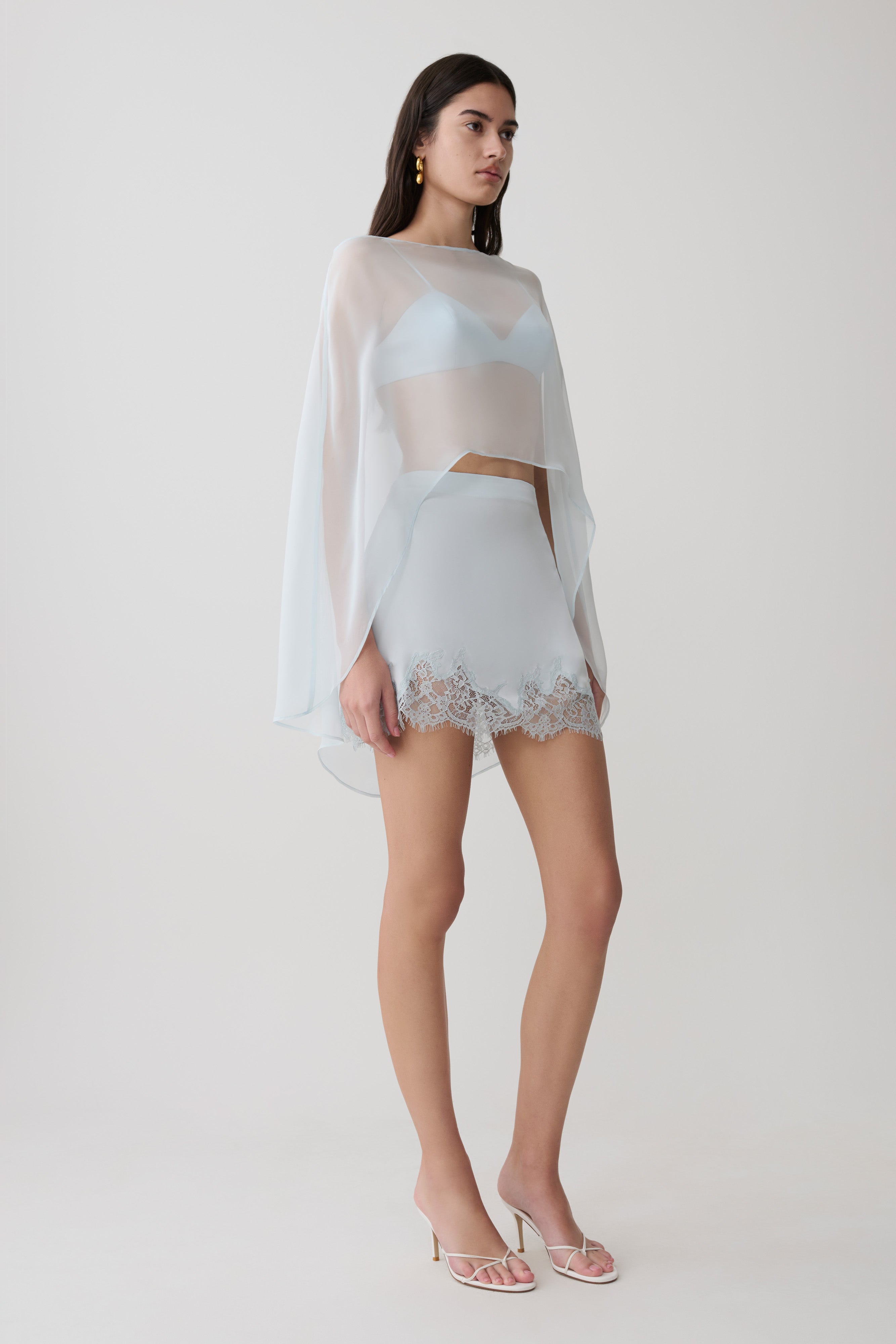 Nina Lace And Satin Mini Skirt - Ice Blue