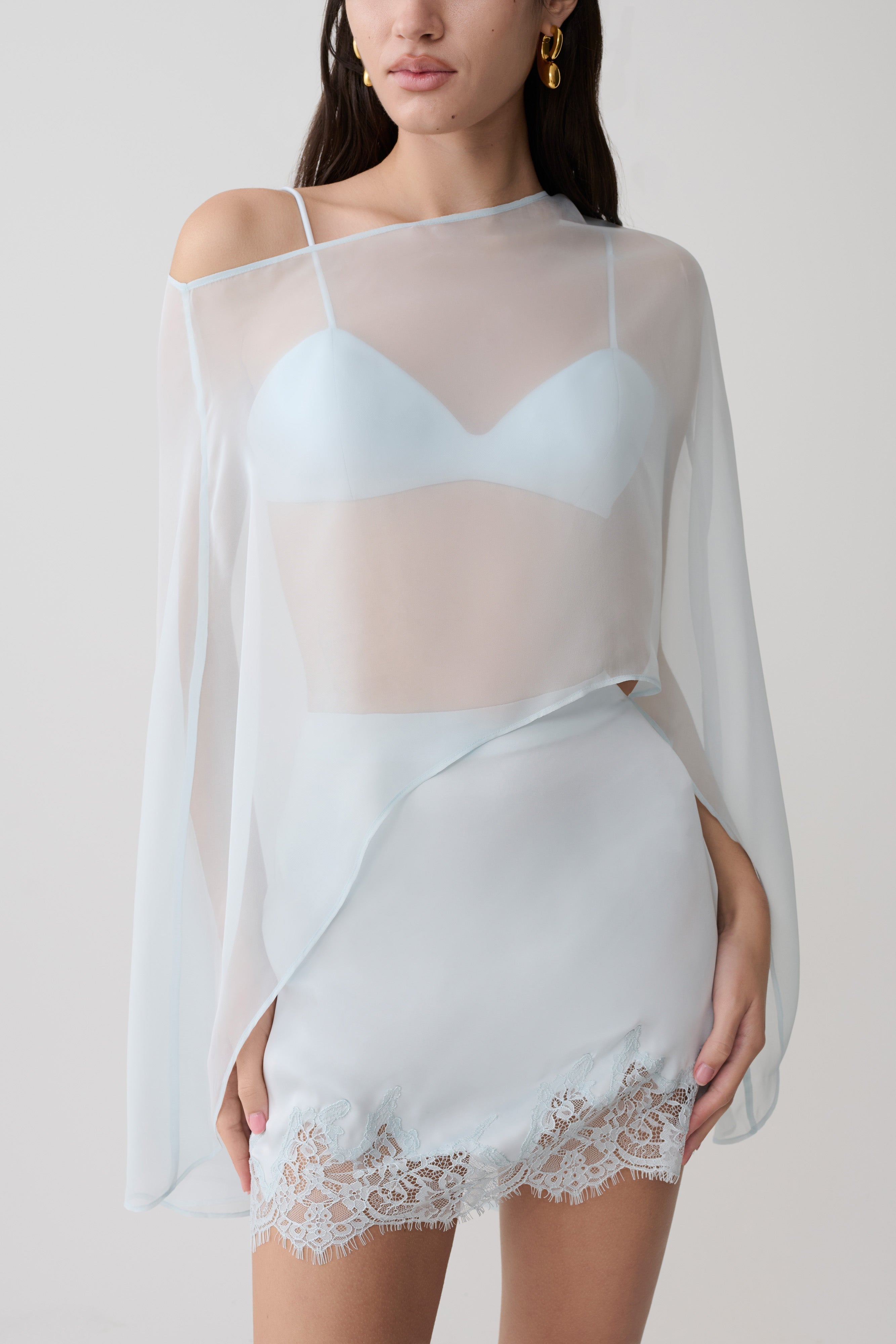 Kirstine Bralette With Chiffon Cape - Ice Blue