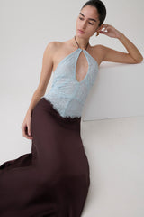 Sascha Lace And Satin Halter Maxi Dress - Ice Blue/Chocolate