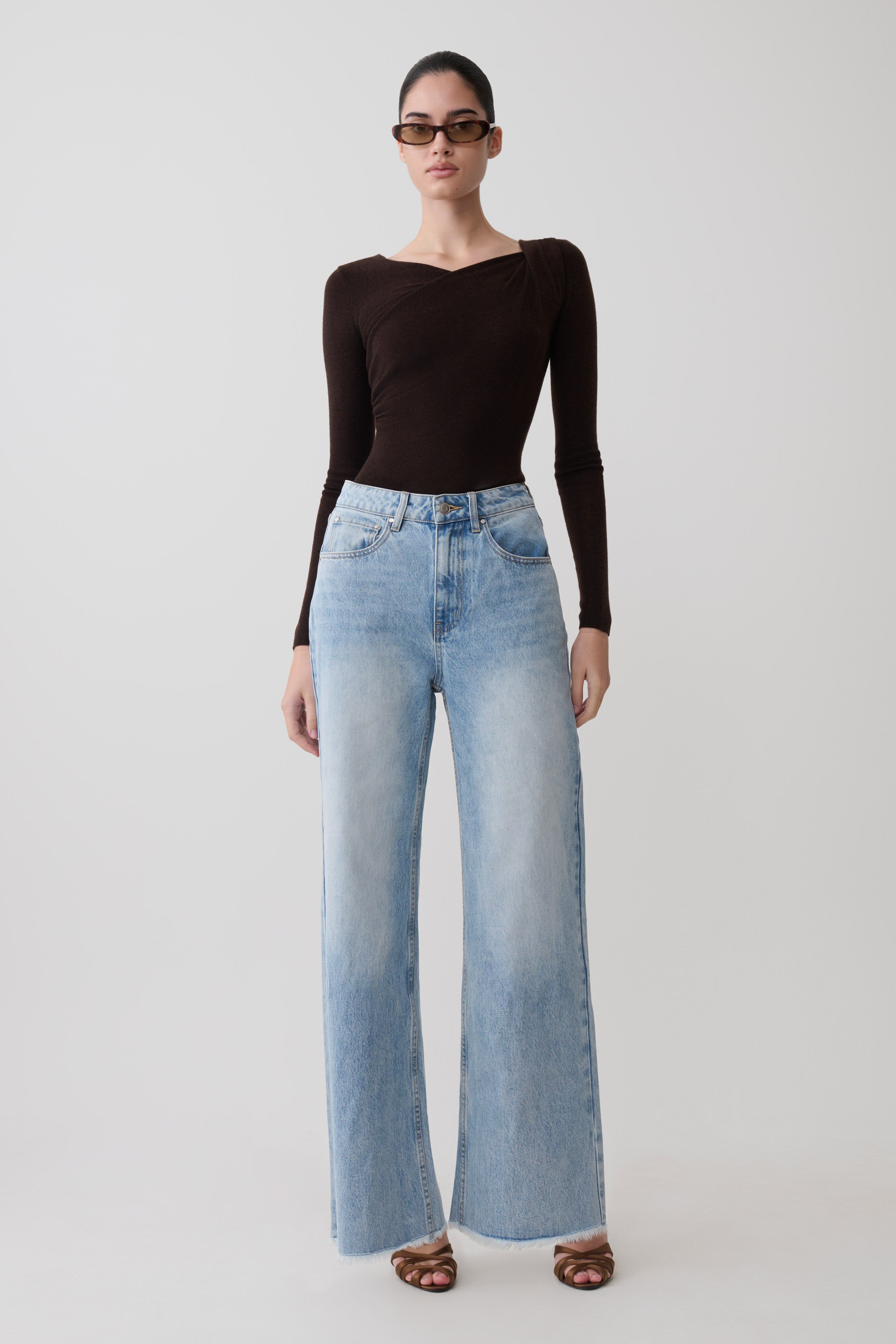 Culver Draped Twist Knit Top - Chocolate
