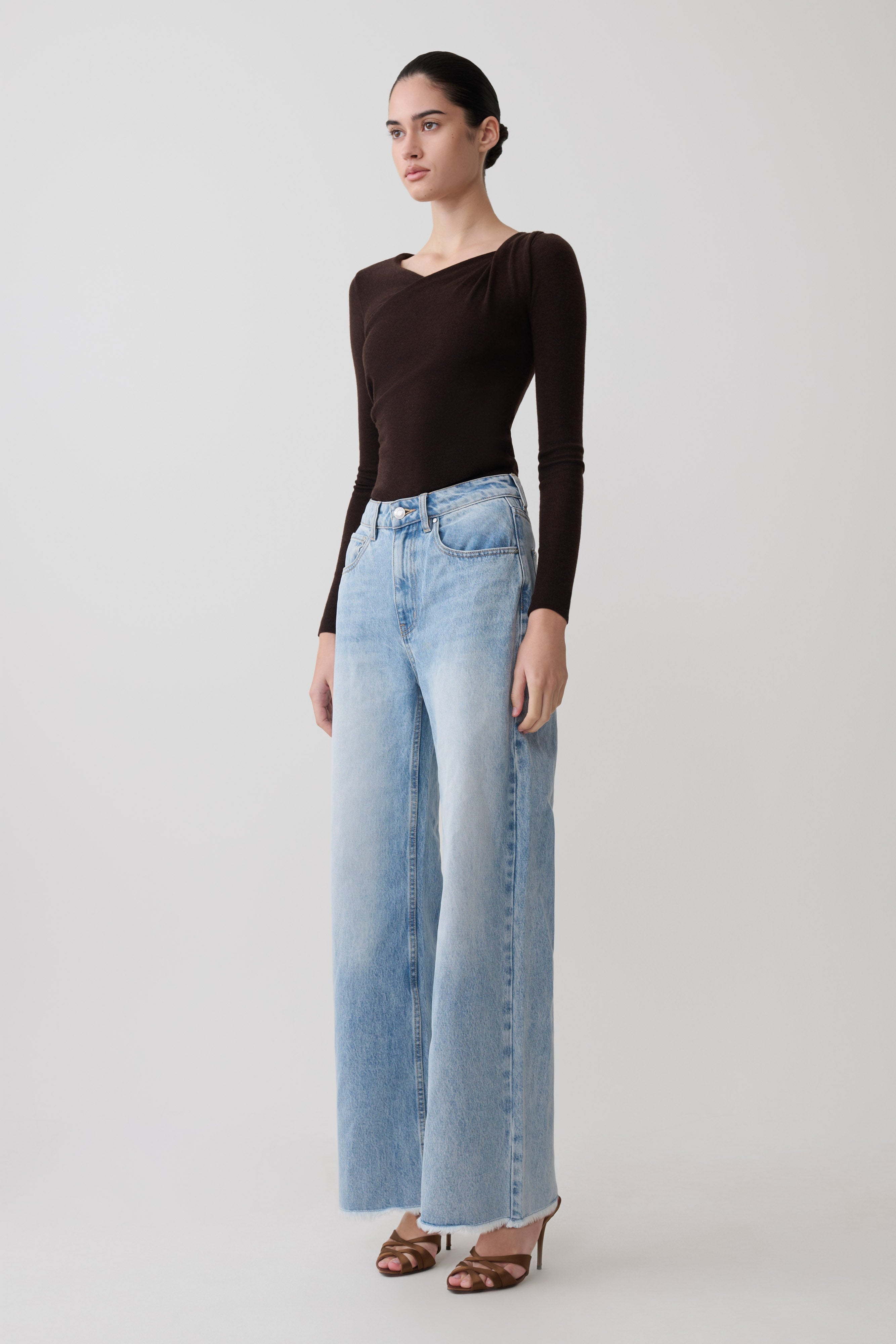 Culver Draped Twist Knit Top - Chocolate