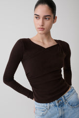 Culver Draped Twist Knit Top - Chocolate