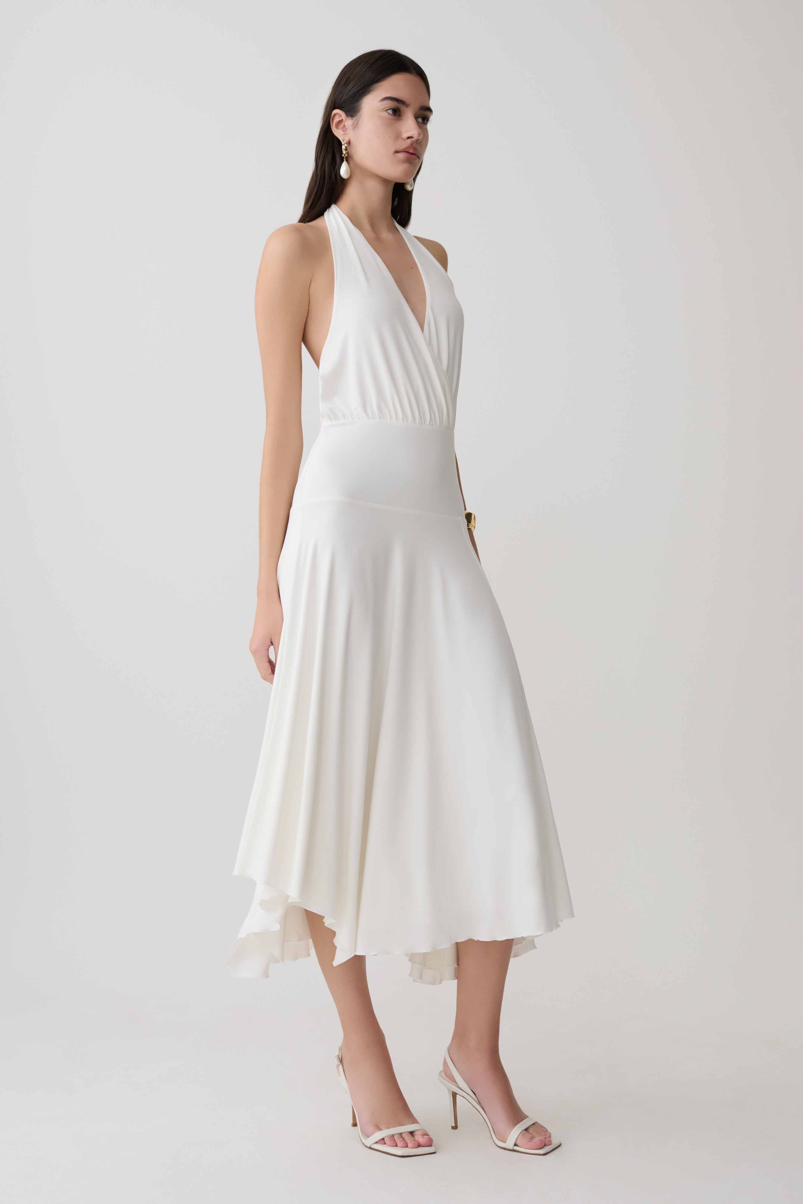 Krish Hankie Halter Midi Dress - White