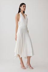 Krish Hankie Halter Midi Dress - White