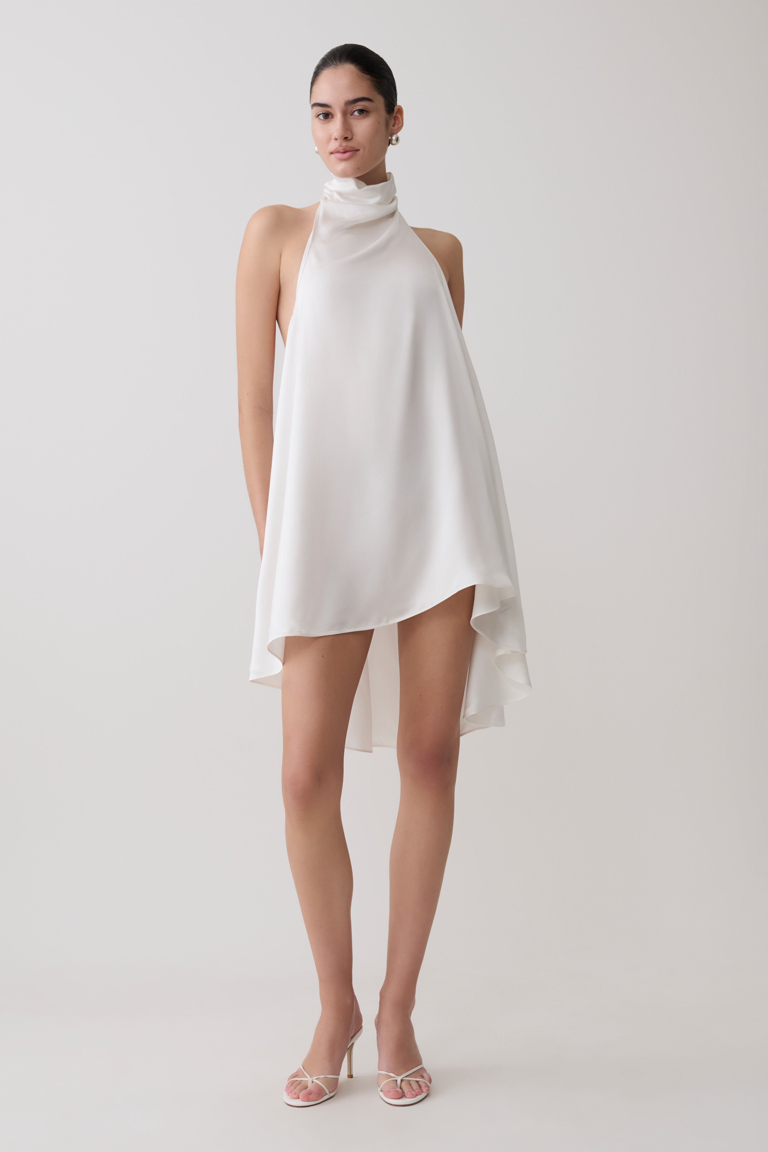 Sydney Asymmetrical Satin Halter Mini Dress - Ivory