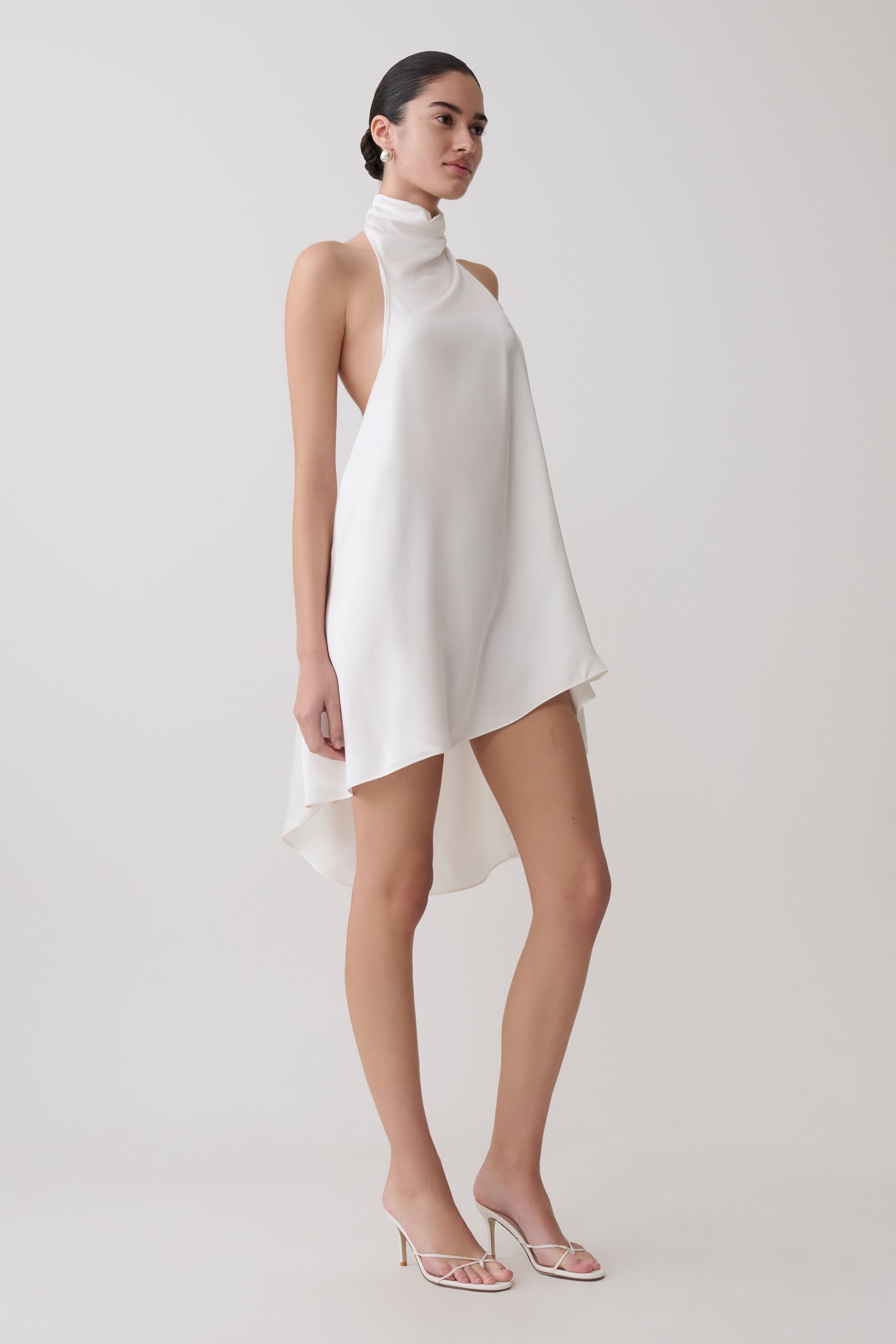 Sydney Asymmetrical Satin Halter Mini Dress - Ivory