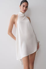 Sydney Asymmetrical Satin Halter Mini Dress - Ivory