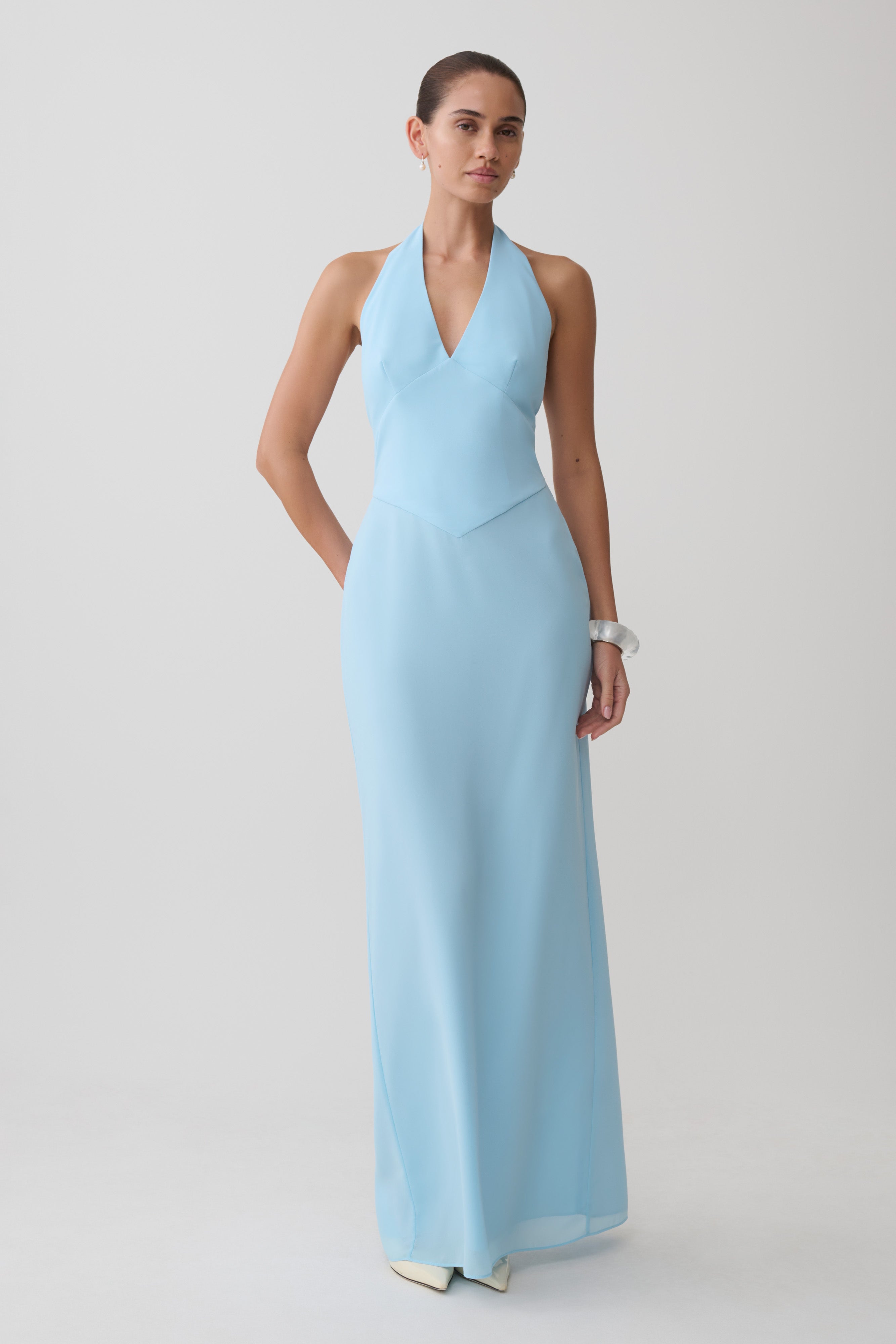 Valentina Chiffon Halter Maxi Dress - Pale Blue