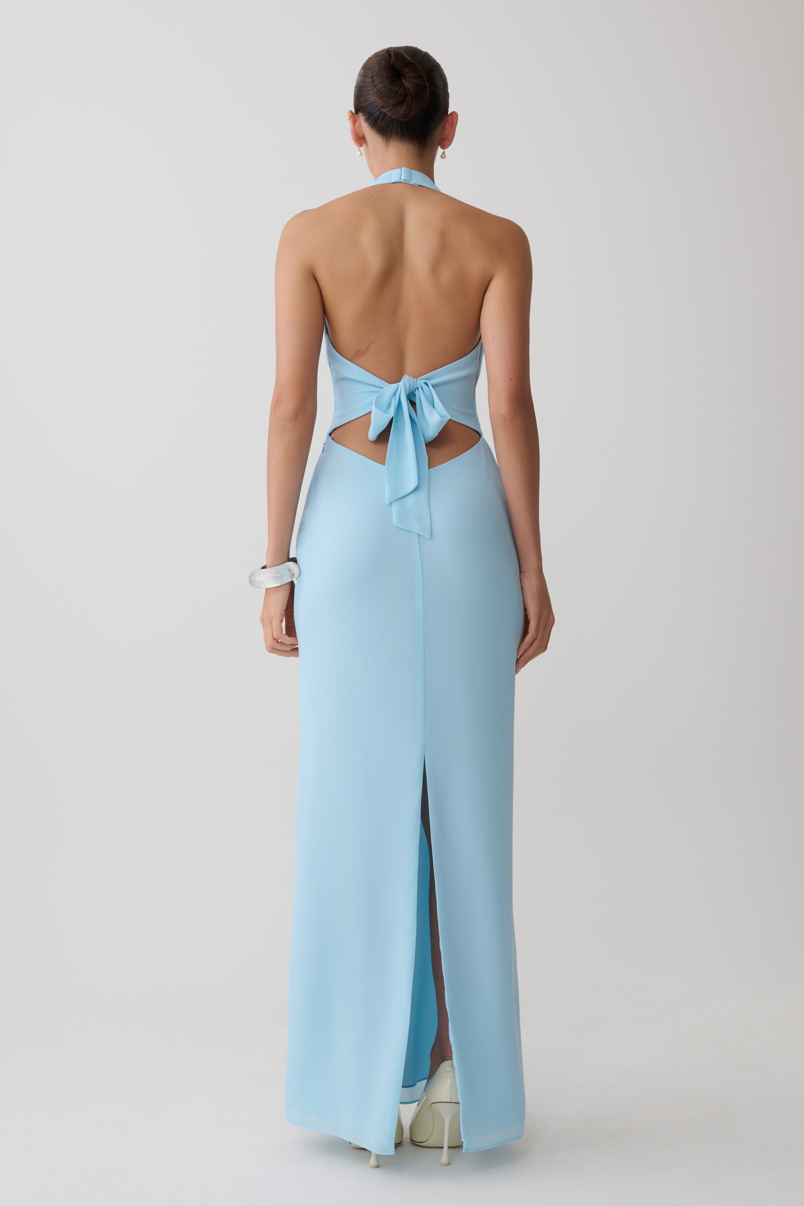 Valentina Chiffon Halter Maxi Dress - Pale Blue