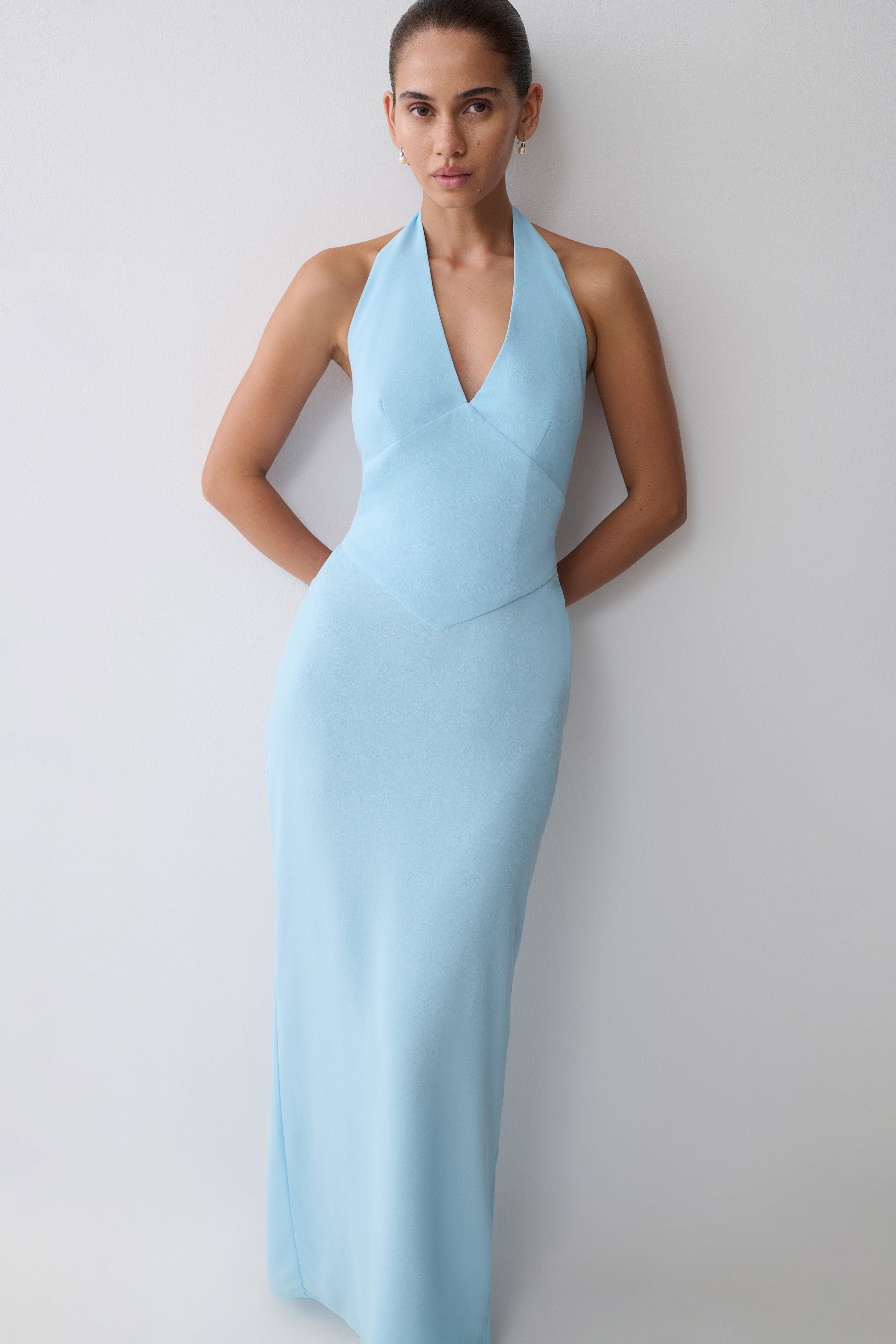 Valentina Chiffon Halter Maxi Dress - Pale Blue