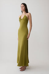 Maely Gathered Slinky Maxi Dress - Olive