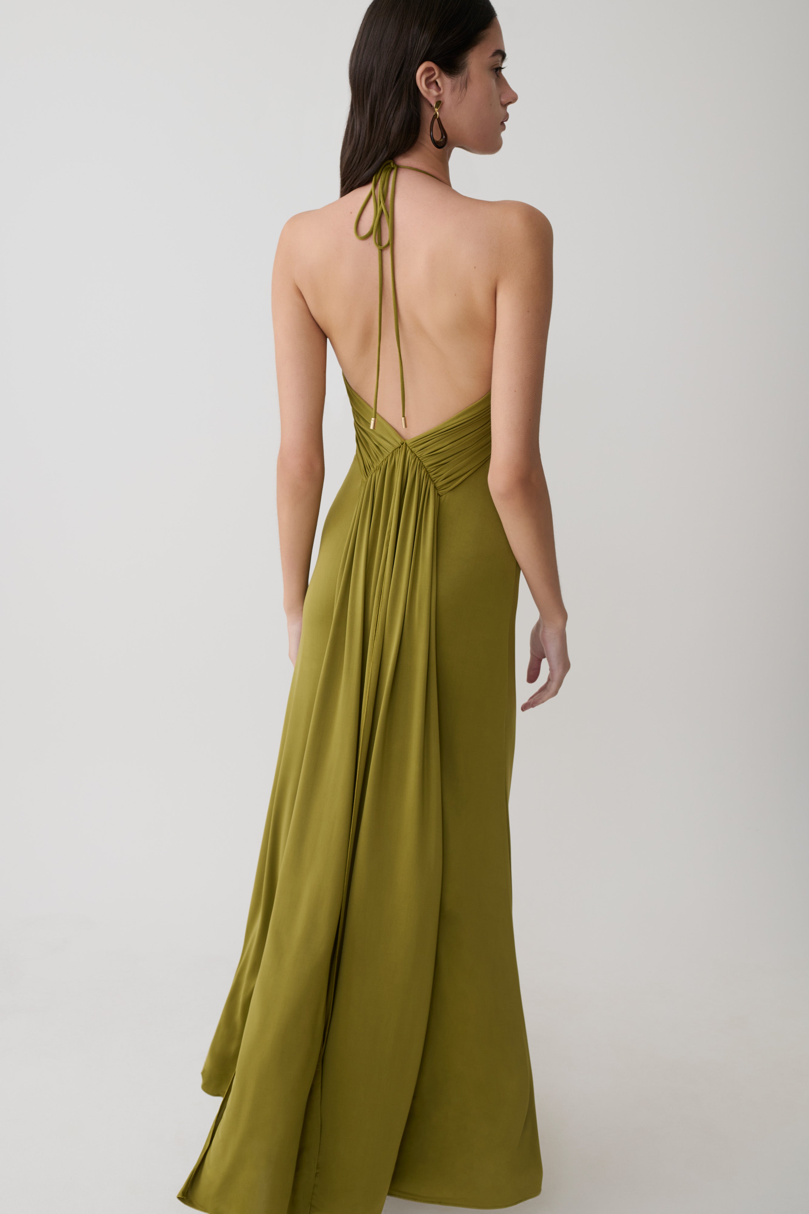 Maely Gathered Slinky Maxi Dress - Olive