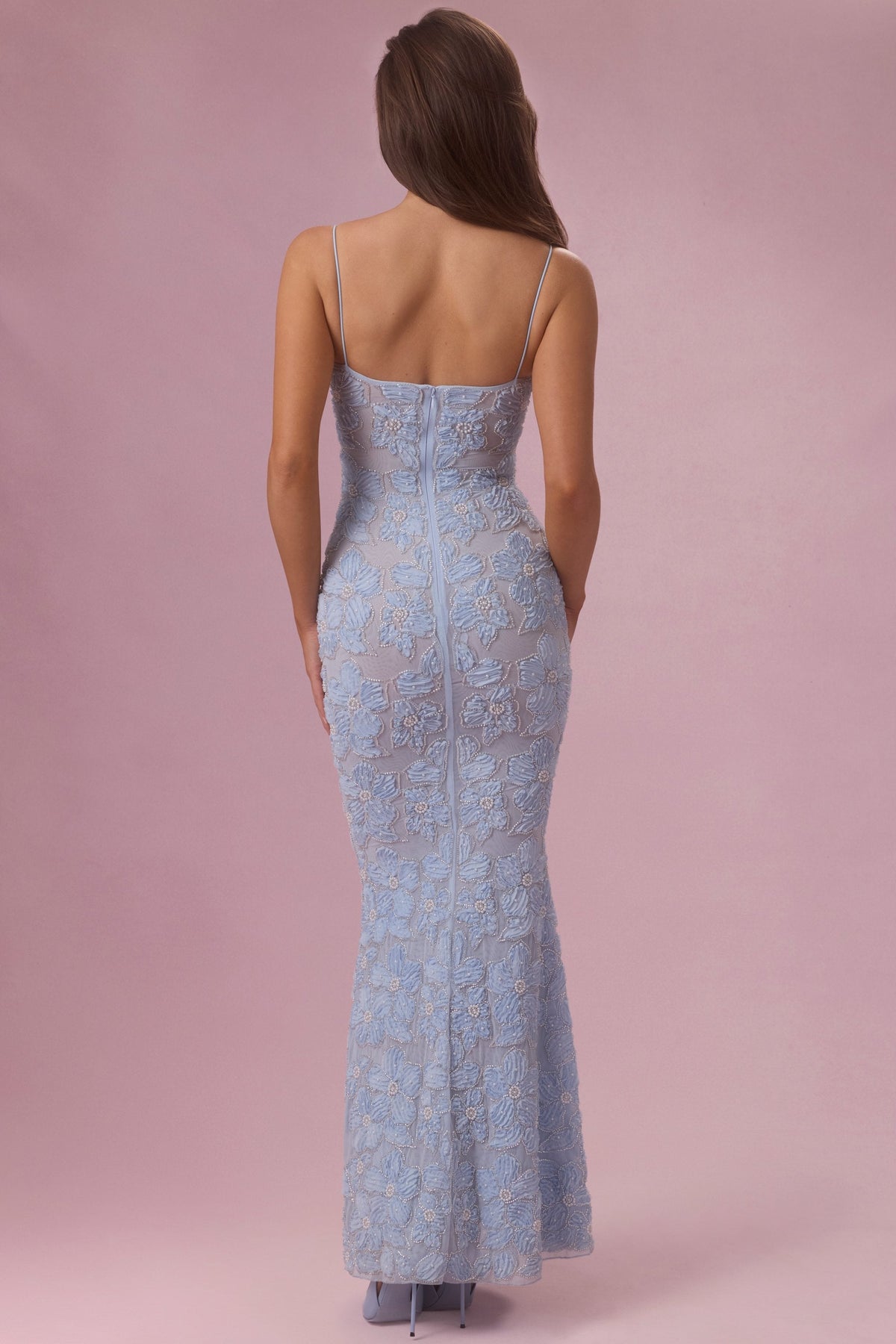 Embellished Square Neck Maxi Dress in Sky Blue
