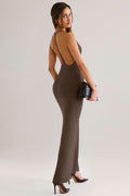 Modal Plunge Backless Maxi Dress in Chocolate Brown