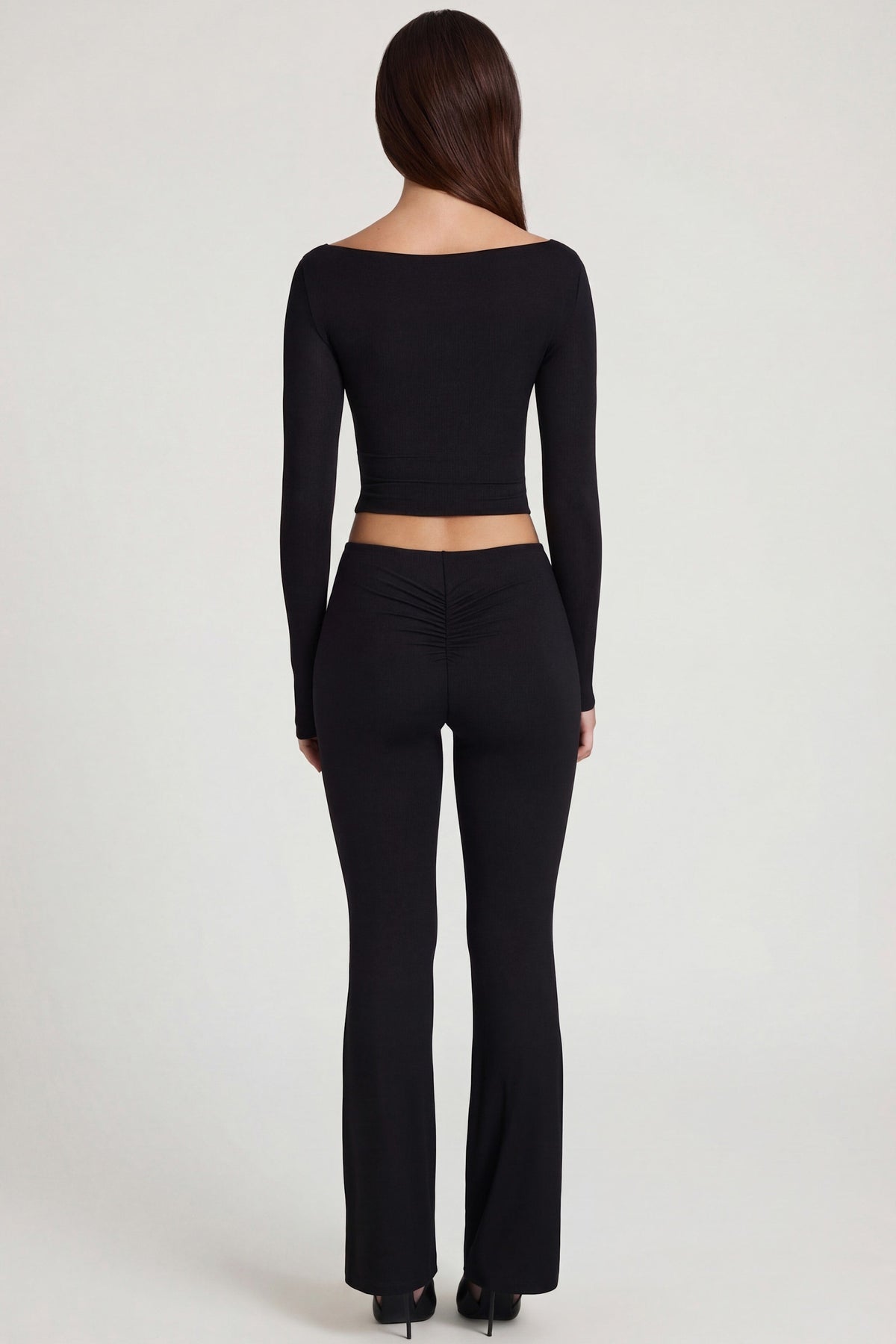Modal Mid-Rise Flared Trousers in Black