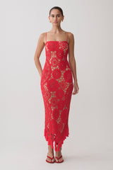 Delta Crochet Halter Midi Dress - Red