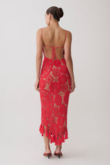 Delta Crochet Halter Midi Dress - Red